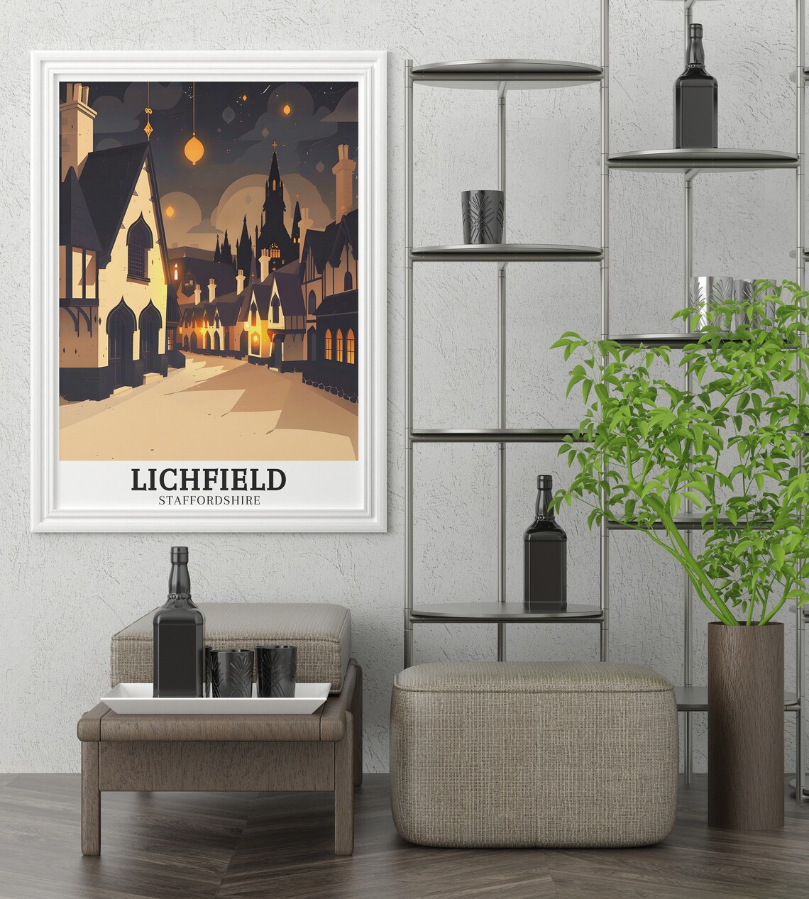 Lichfield Staffordshire Night Cathedral Street England Travel Poster - Image 3