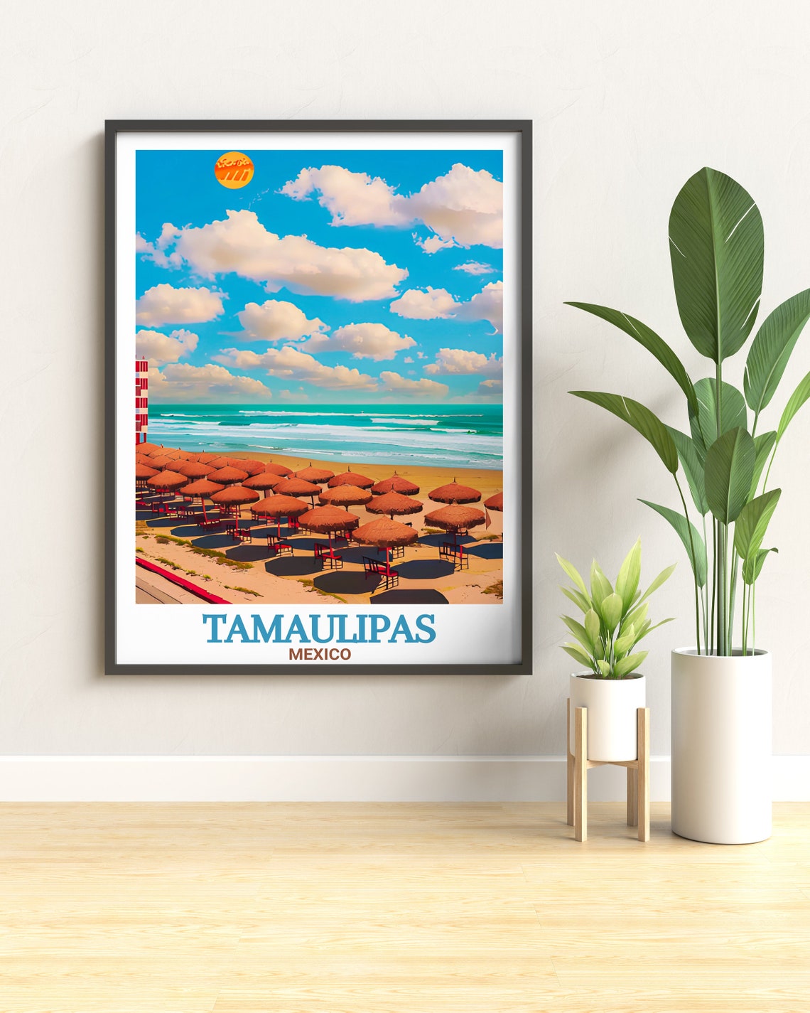 Tamaulipas Mexico Beach Palapa Umbrellas Turquoise Ocean Travel Poster - Image 3