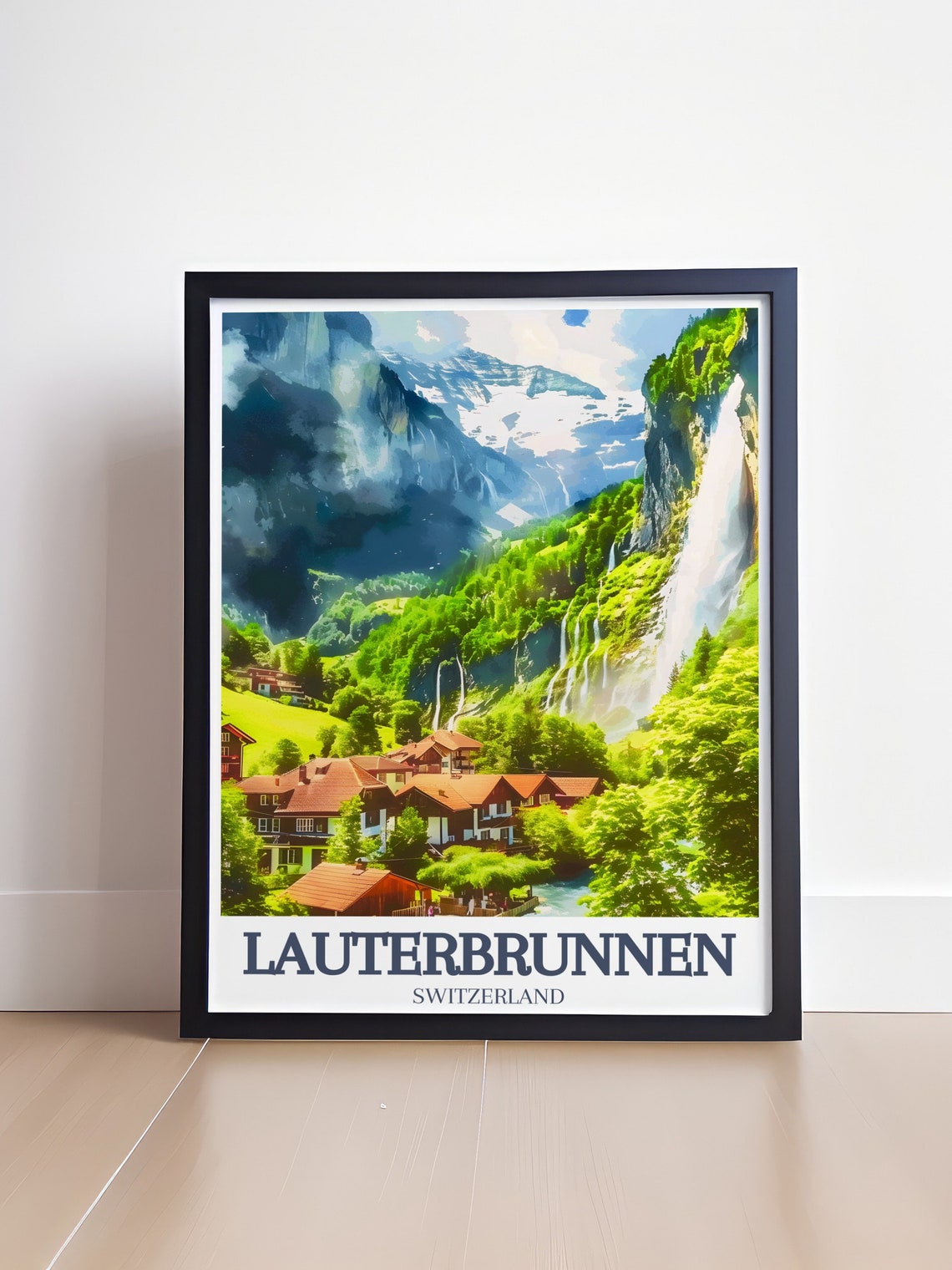 Lauterbrunnen Staubbach Falls Village Valley Summer Scene Poster - Image 4