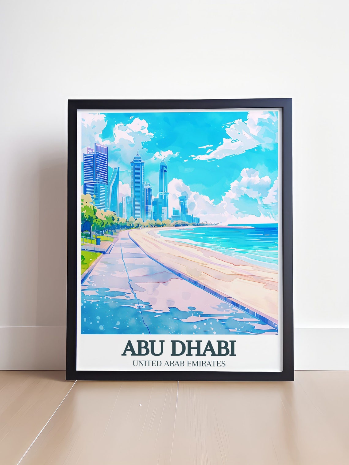 Abu Dhabi Corniche Beach With Modern Skyscrapers UAE Travel Poster - Image 4
