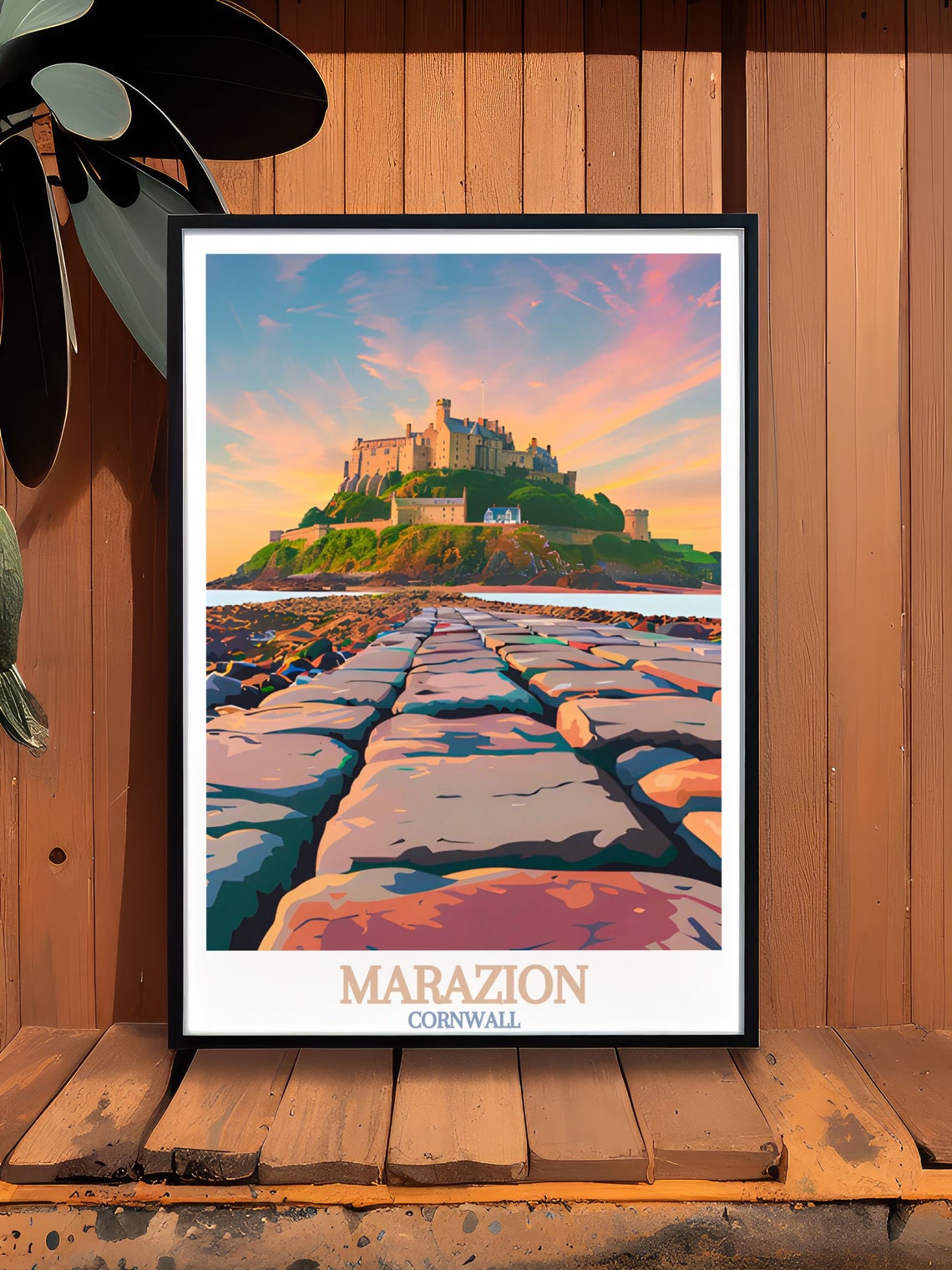 Marazion Cornwall St Michaels Mount Sunset Causeway View Poster - Image 3