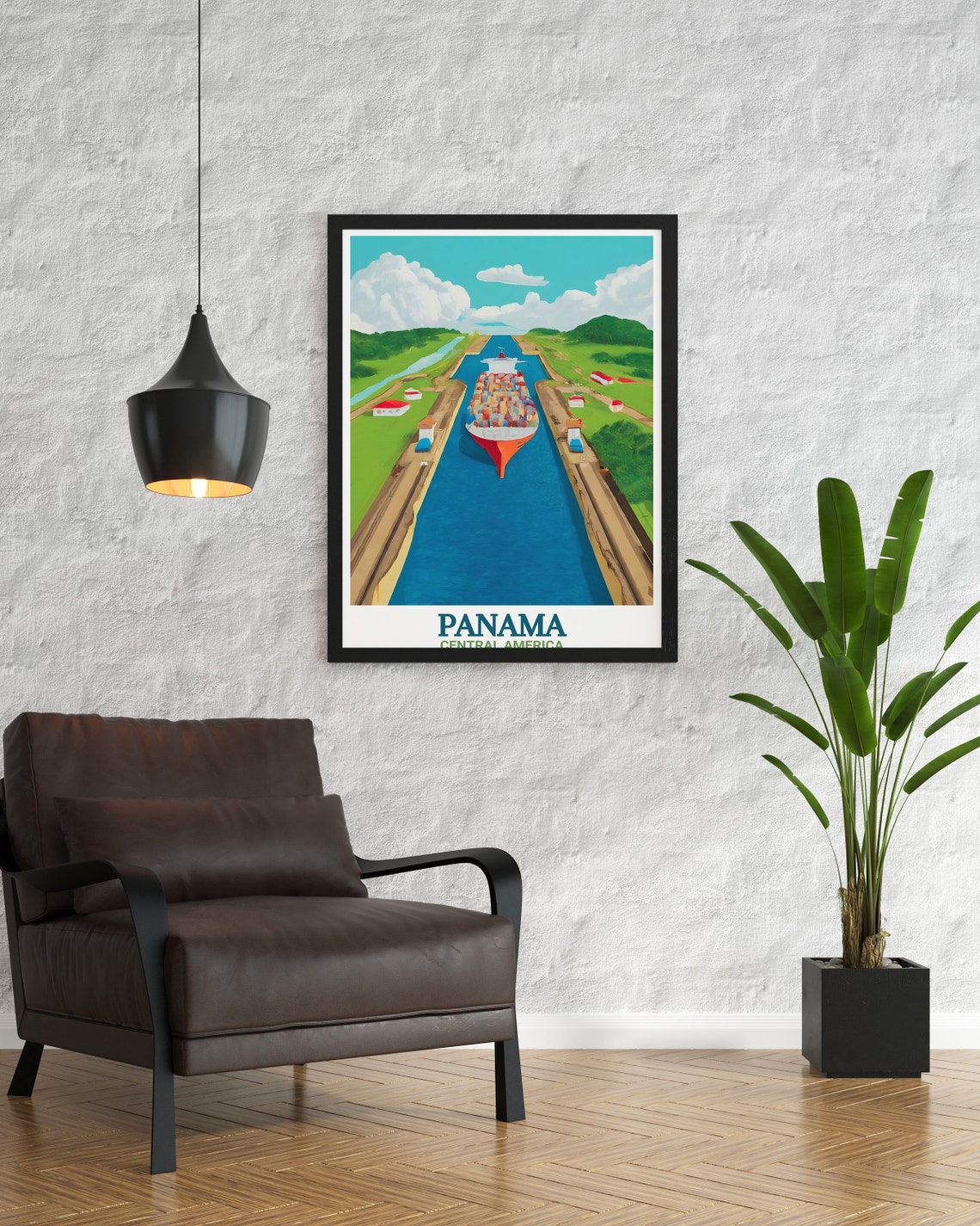 Panama Canal Cargo Ship Passing Through the Locks Panorama Poster - Image 2