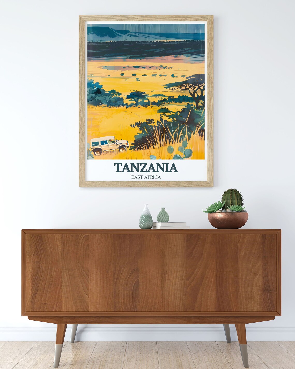 Tanzania Golden Savanna Safari Land Cruiser Scene Travel Poster - Image 3
