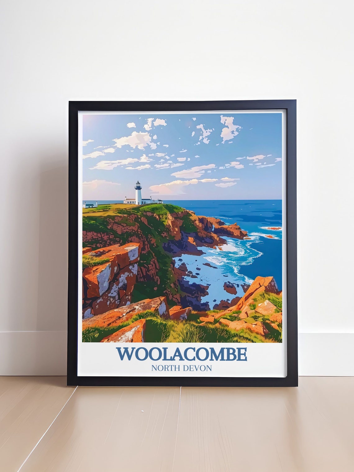 Woolacombe North Devon Bull Point Lighthouse Over Sea Cliffs Poster - Image 4