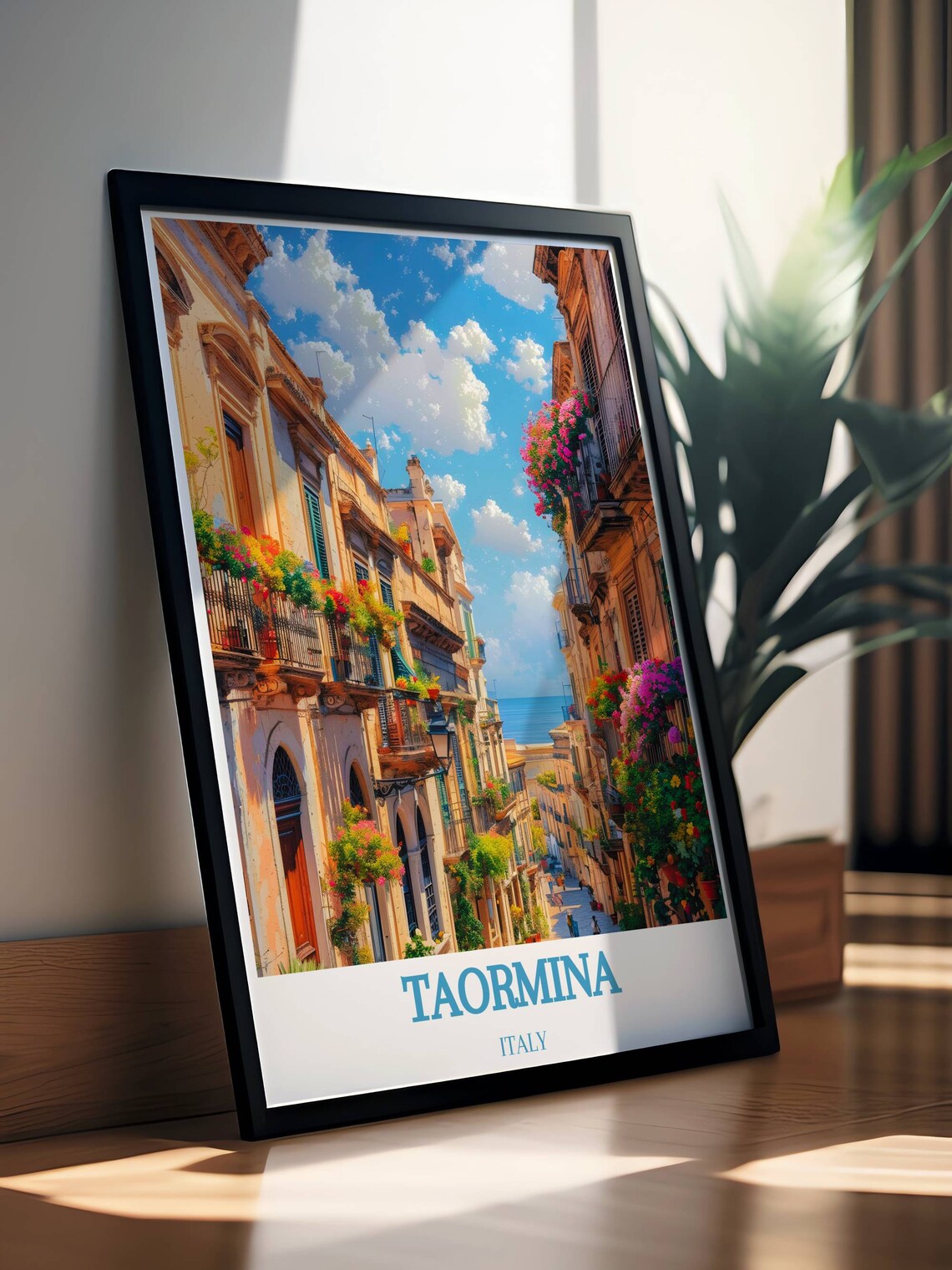 Taormina Italy Corso Umberto Flower Balcony Street Scene Poster - Image 2