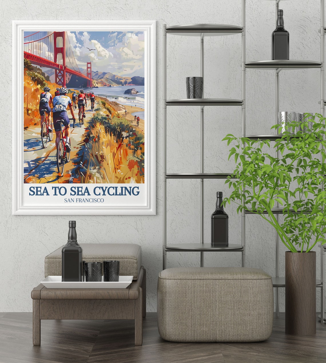 Sea to Sea Cycling Golden Gate Bridge San Francisco Artwork Poster - Image 3