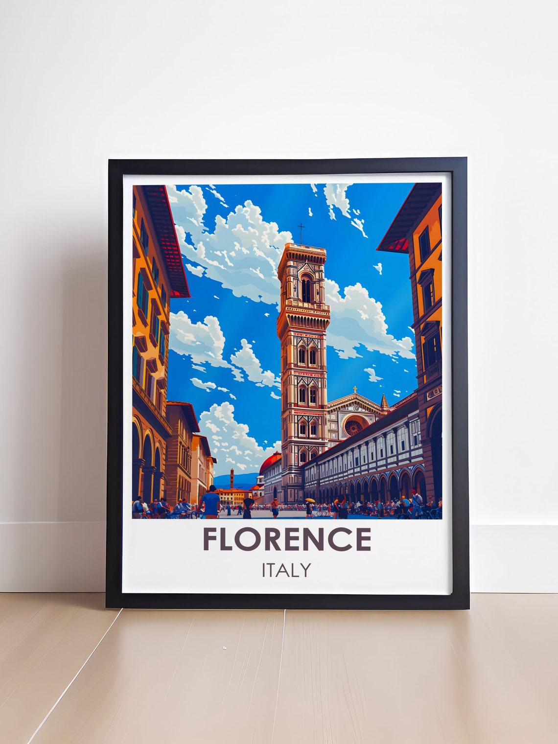 Florence Italy Travel Poster Giotto Bell Tower Street Scene Art - Image 4