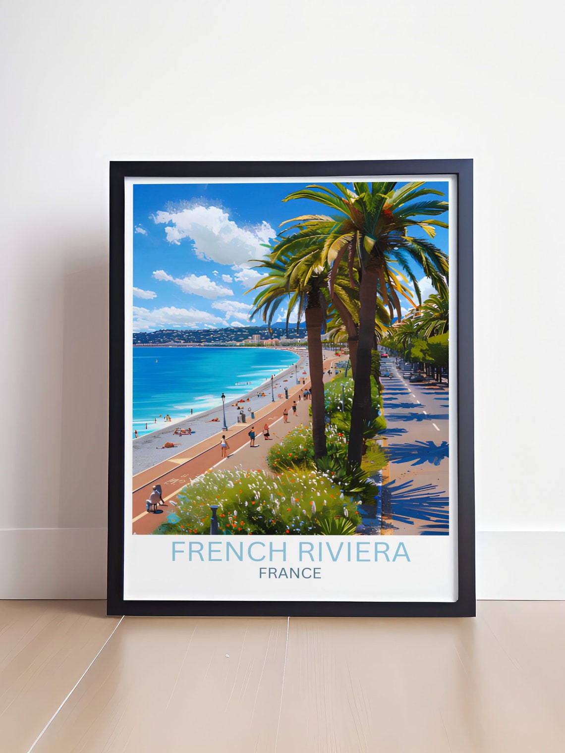 French Riviera Nice Beach Promenade Palms Azure Coast Travel Poster - Image 4