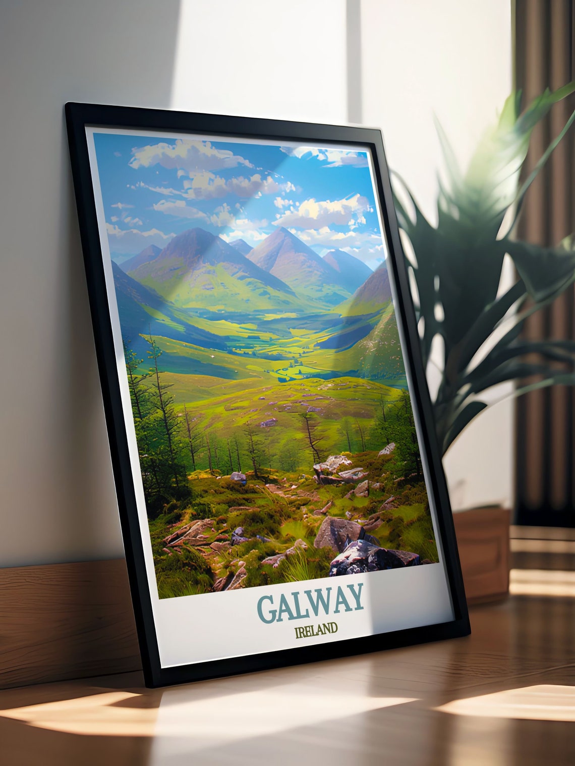 Galway Ireland Green Mountain Valley Under Summer Clouds Poster - Image 2