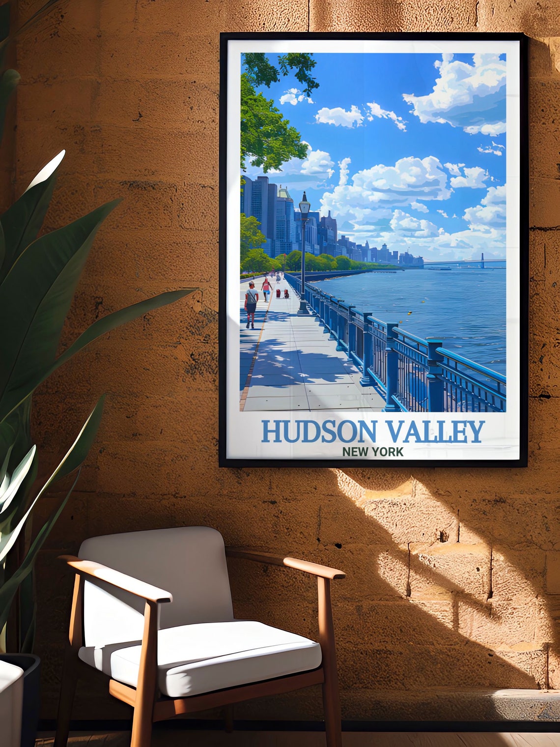 Hudson Valley Riverfront Park Promenade Skyline Sunny Day Poster - Image 2