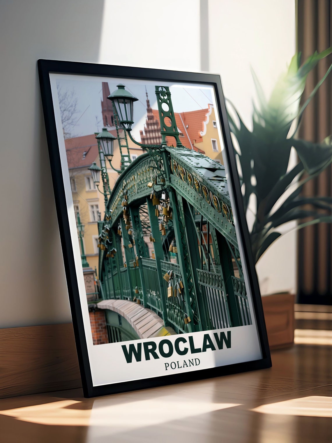 Wroclaw Poland Tumski Bridge Love Locks Green Iron Arch Poster - Image 3