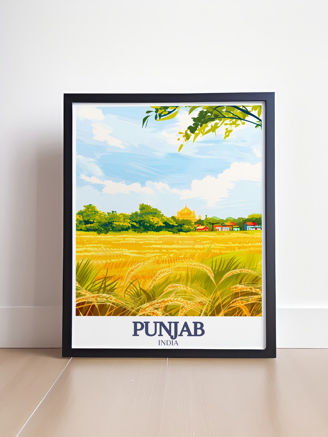 Punjab India Golden Wheat Fields Village Scene Travel Art Poster - Image 4