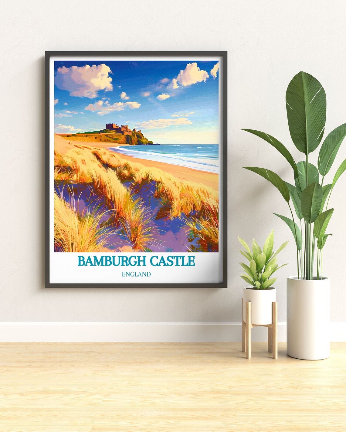 Bamburgh Castle Over Golden Beach and Dunes England Travel Poster - Image 3