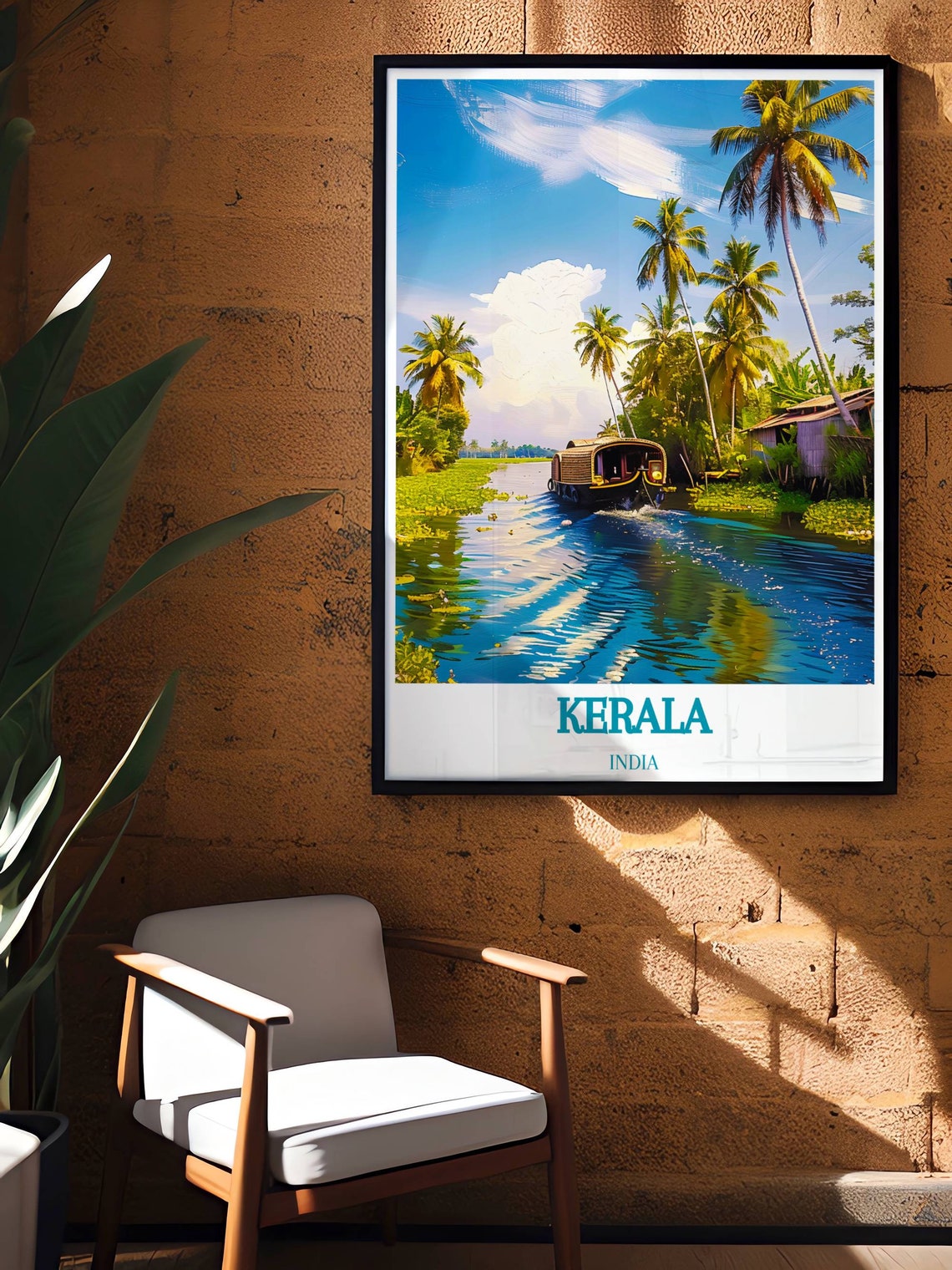 Kerala Backwaters Houseboat Tropical Palms Travel Poster India - Image 3
