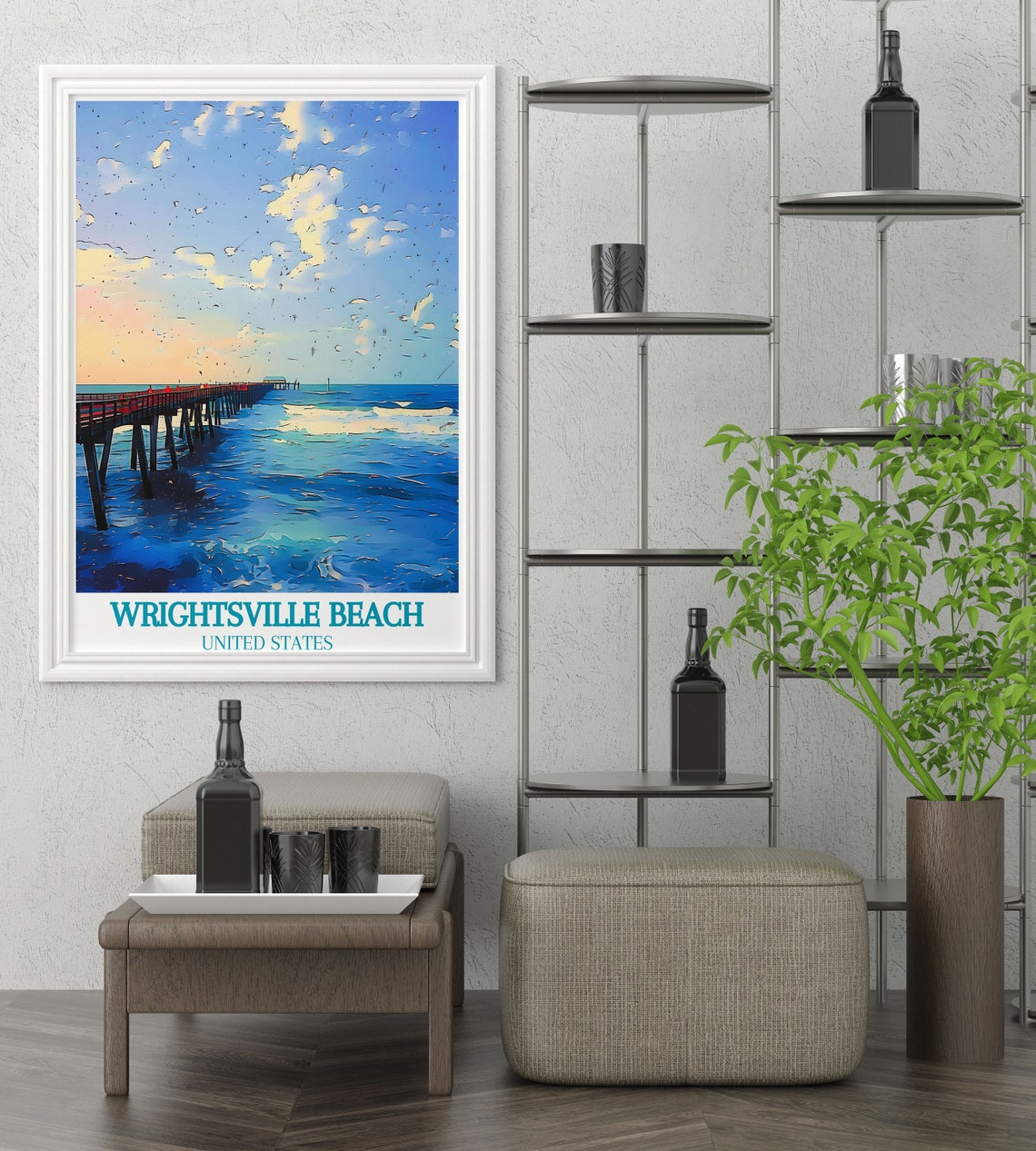 Wrightsville Beach Pier Sunset Ocean Waves Dreamy Travel Poster - Image 2