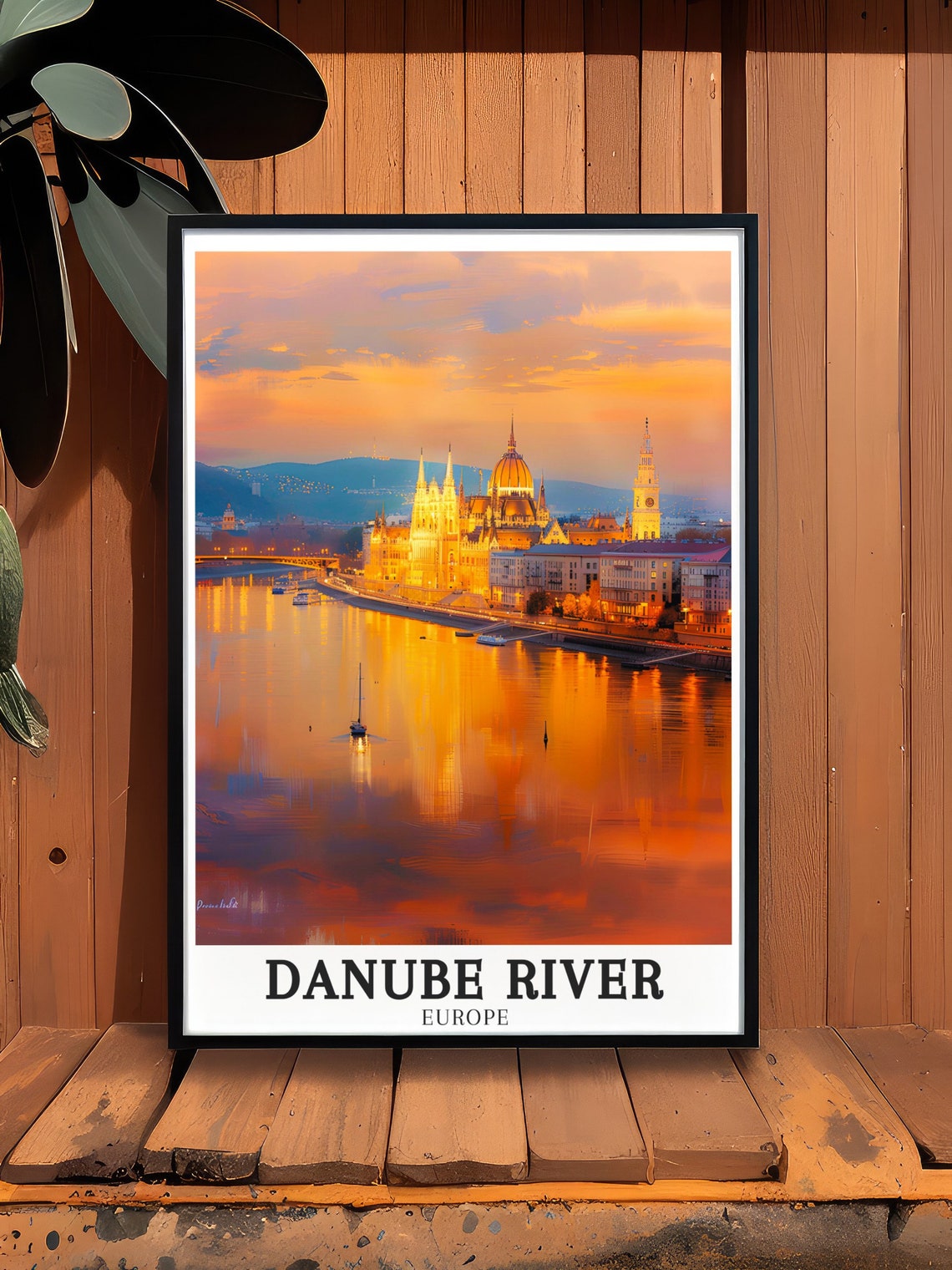 Danube River Budapest Parliament Building Golden Sunset Poster - Image 2