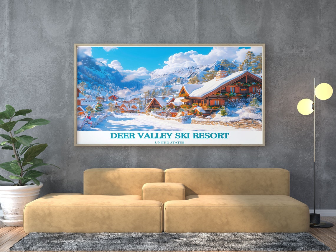 Deer Valley Ski Resort Snowy Log Cabins Village Winter Scene Poster - Image 2