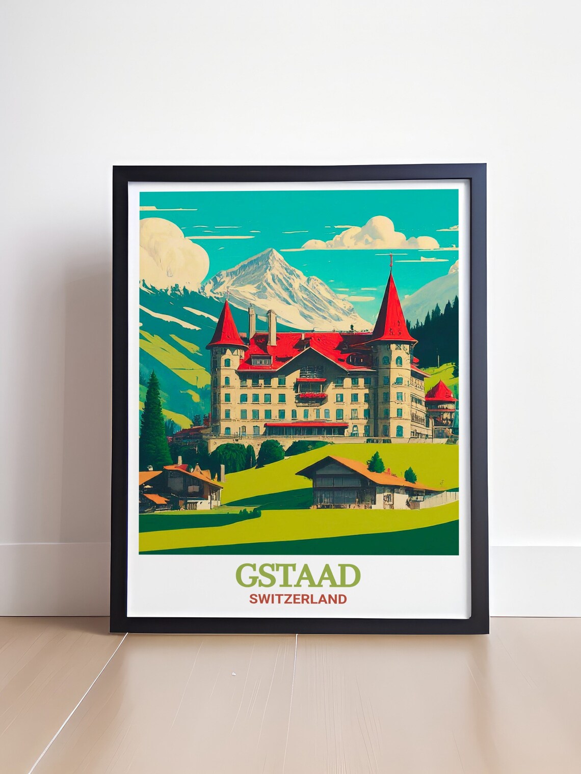 Gstaad Palace Travel Poster, Swiss Landmark Art - Image 4