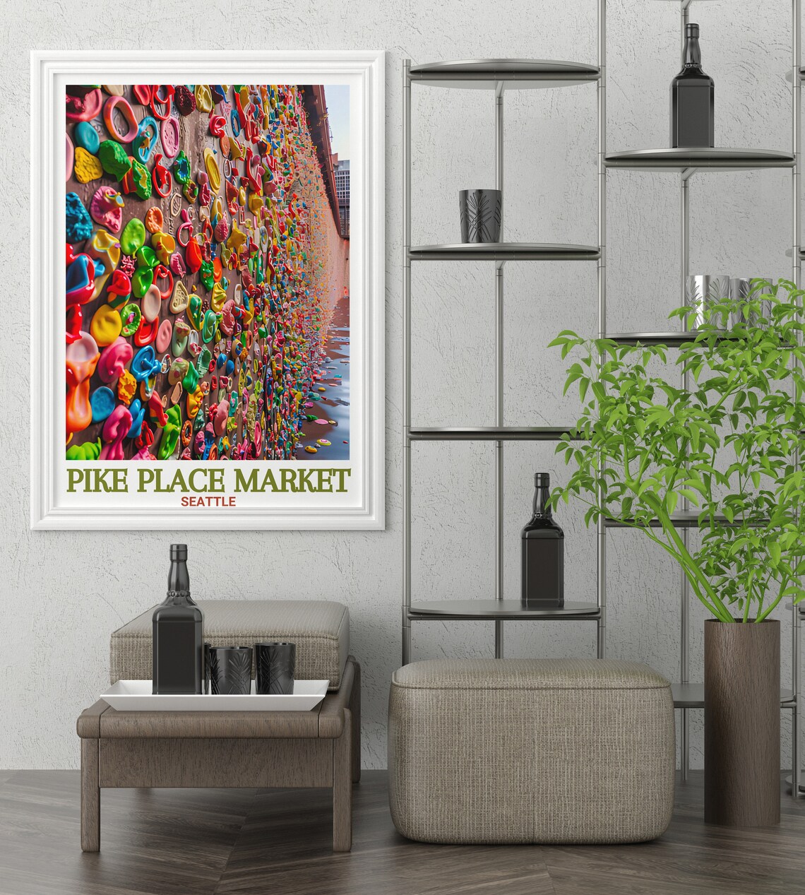 Pike Place Market Gum Wall Quirky Seattle Washington Travel Poster - Image 2