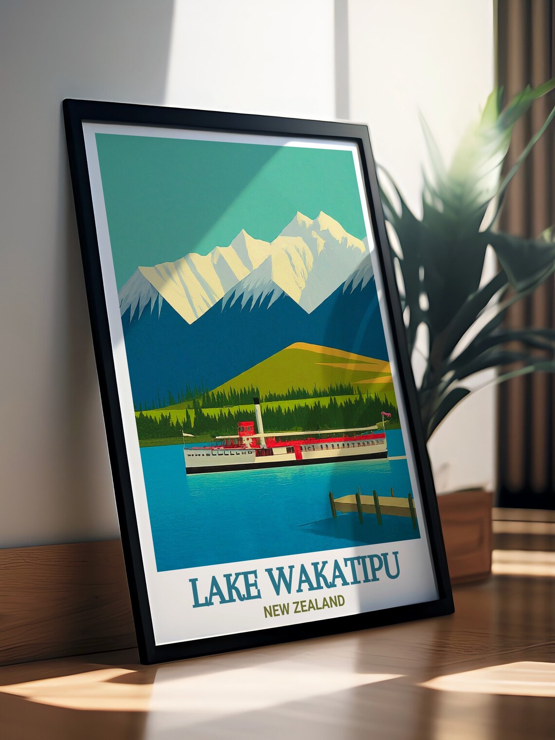 Lake Wakatipu New Zealand Steamship Alpine Lake Travel Poster - Image 3