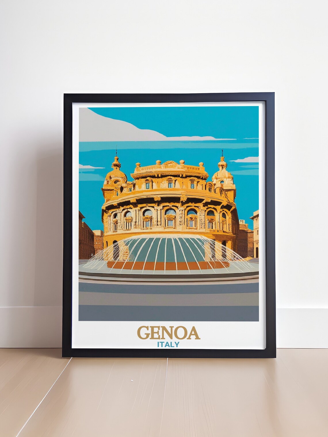 Piazza De Ferrari Palace and Fountain in Genoa Italy Travel Poster - Image 4
