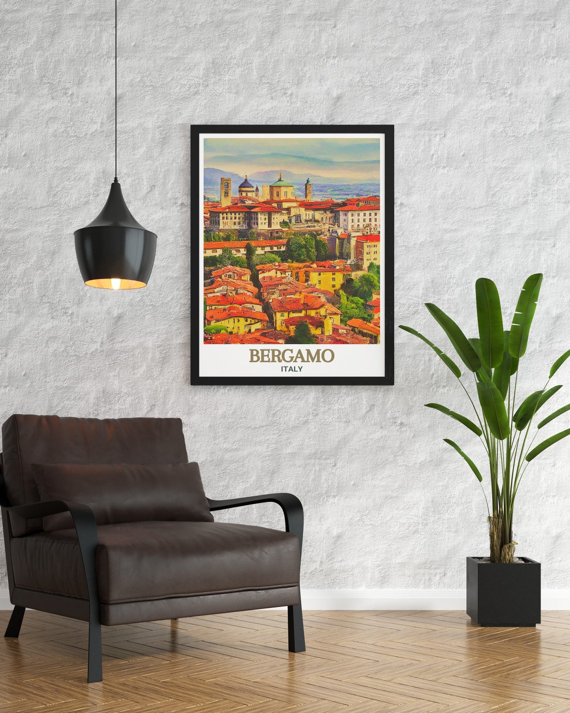 Bergamo Citta Alta Red Rooftops Panorama Italy Travel Poster - Image 3