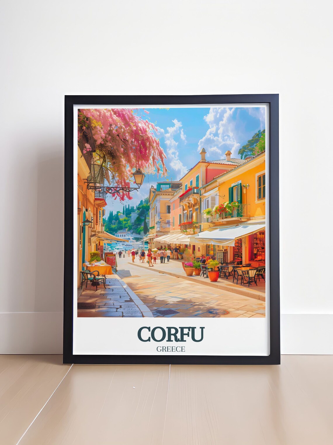 Corfu Greece Old Town Street with Bougainvillea Blooms Poster - Image 4