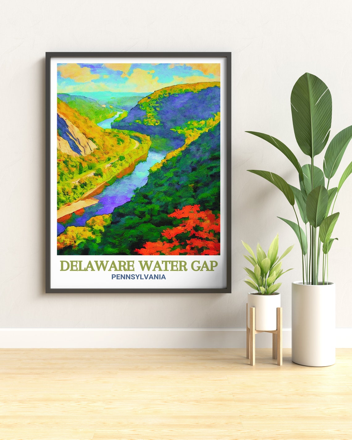 Delaware Water Gap River Bend Through Vibrant Autumn Forest Poster - Image 2
