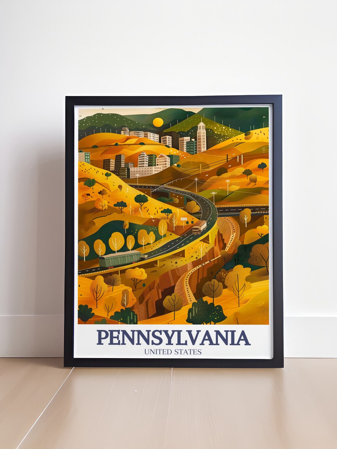 Pennsylvania Autumn Hills Winding Highway Landscape Travel Poster - Image 4