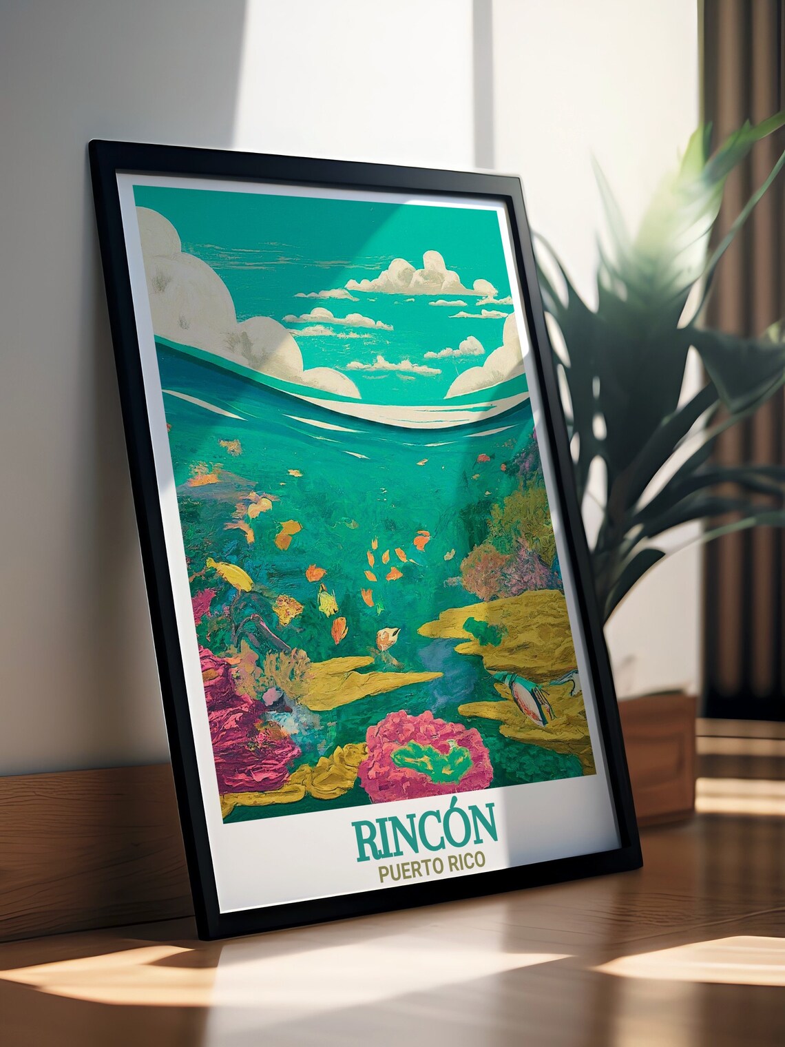 Rincon Puerto Rico Coral Reef Marine Life Retro Teal Art Poster - Image 3