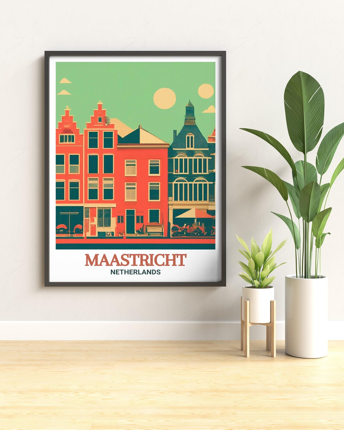 Maastricht Vrijthof Square Red Teal Dutch Gabled Houses Travel Poster - Image 3