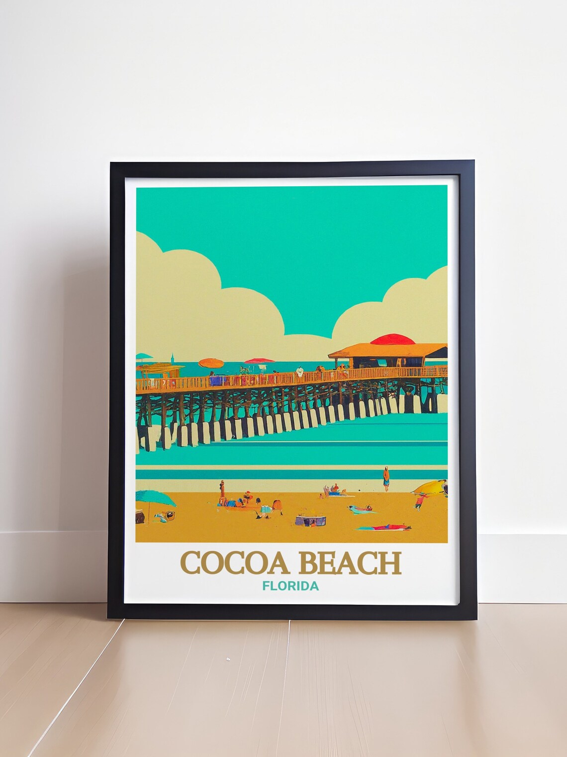 Cocoa Beach Florida Pier Day Vintage Beach Scene Travel Poster - Image 4