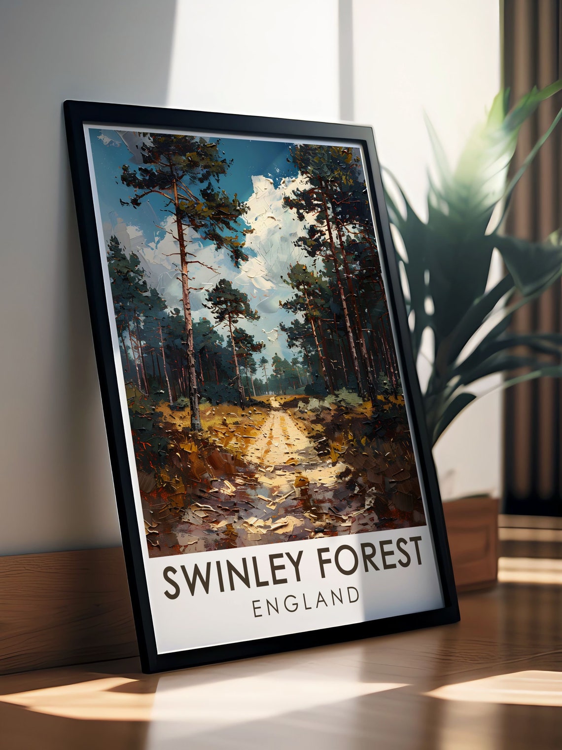 Swinley Forest England Tall Pine Trail Impasto Art Travel Poster - Image 3
