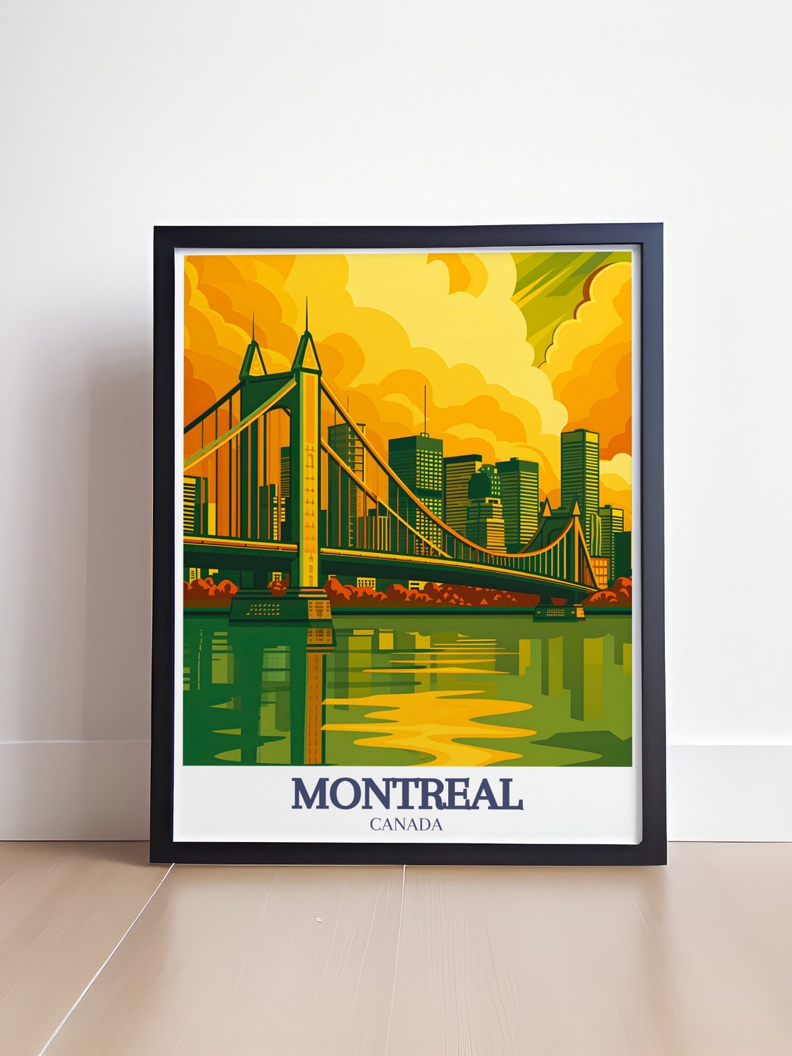 Montreal Canada Jacques Cartier Bridge Skyline Sunset Travel Poster - Image 4