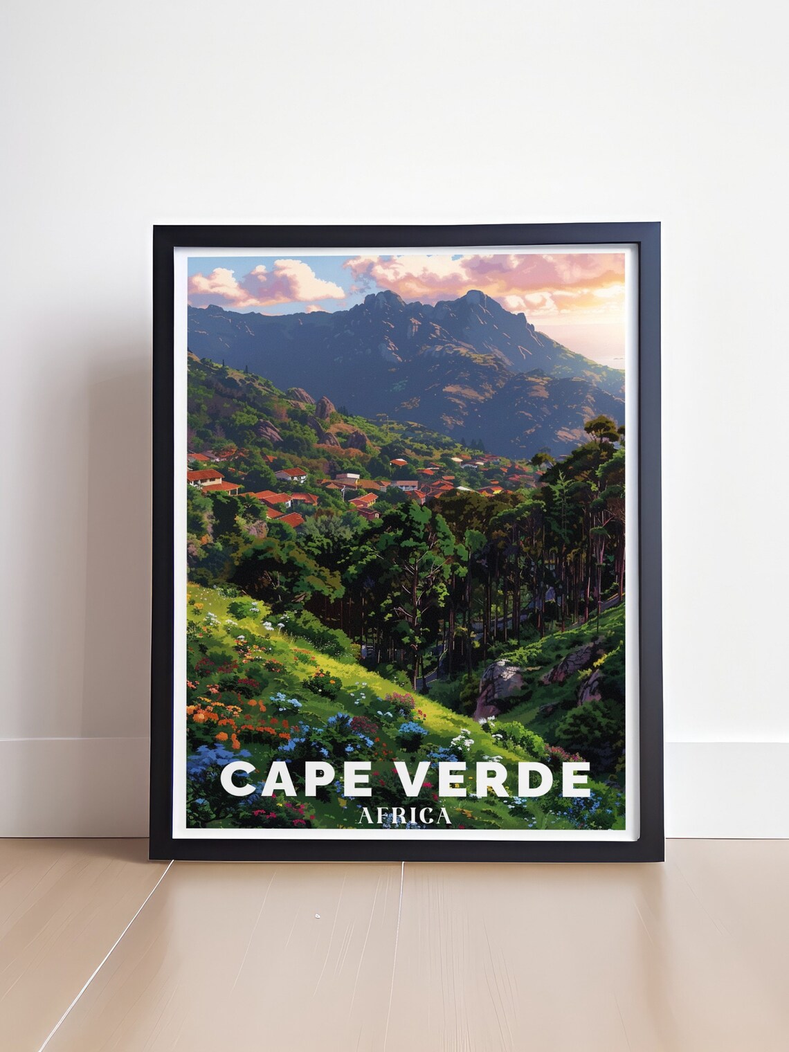 Cape Verde Mountain Village Terraced Hills Sunset Travel Poster - Image 4