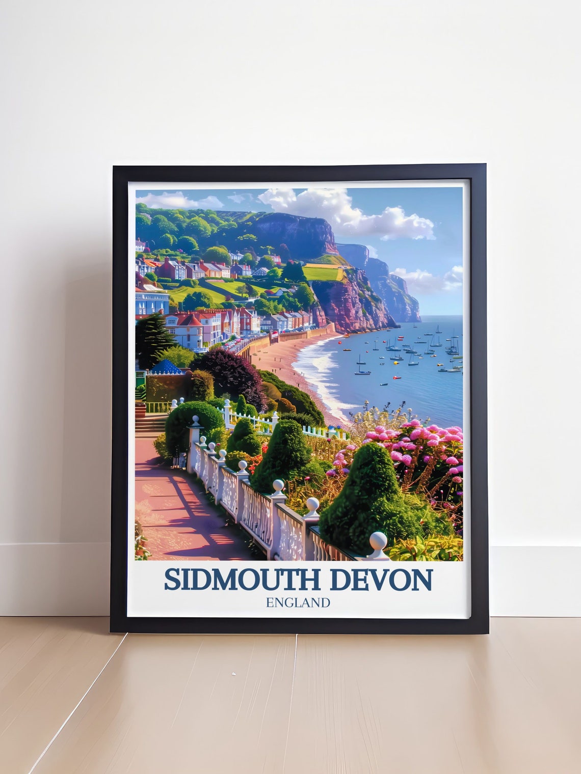 Sidmouth Devon Red Cliffs Esplanade Gardens England Coast Poster - Image 4