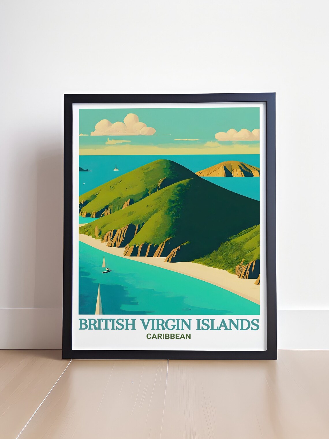 Norman Island Green Cliffs and Sailboats British Virgin Islands Poster - Image 4