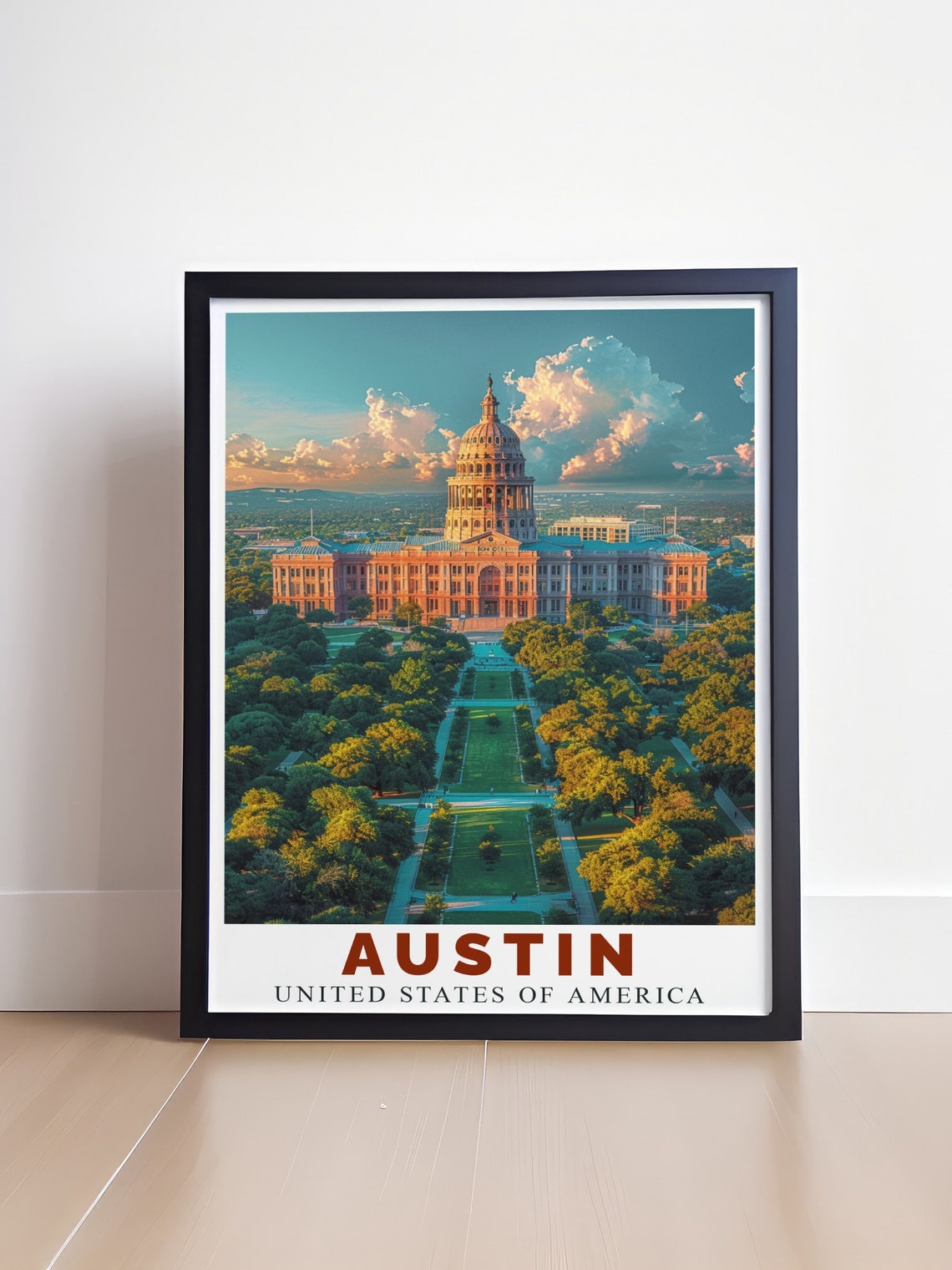 Austin Texas State Capitol Sunset Aerial View Cityscape Poster - Image 4