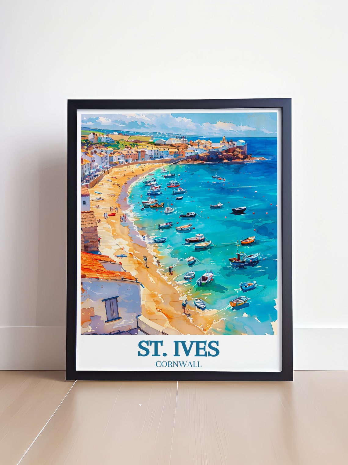 St Ives Cornwall Boats Turquoise Harbor Aerial Beach View Poster - Image 4