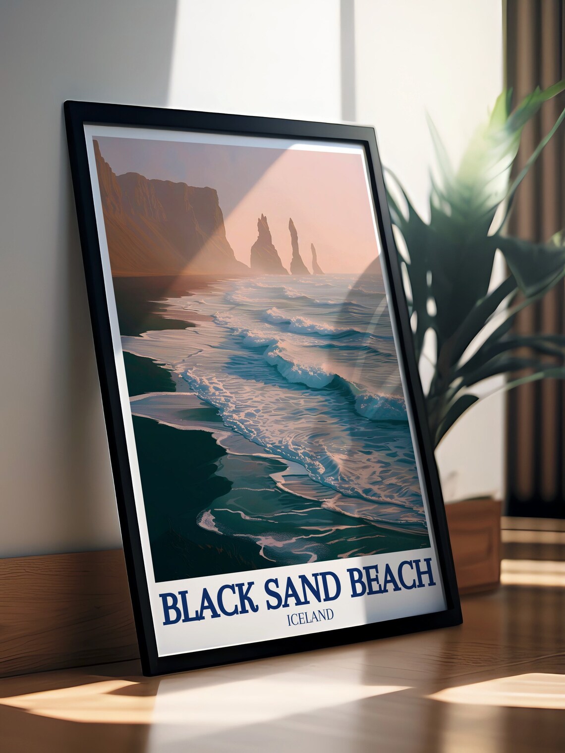 Iceland Black Sand Beach Sunset Poster Golden Waves Nordic Decor - Image 3