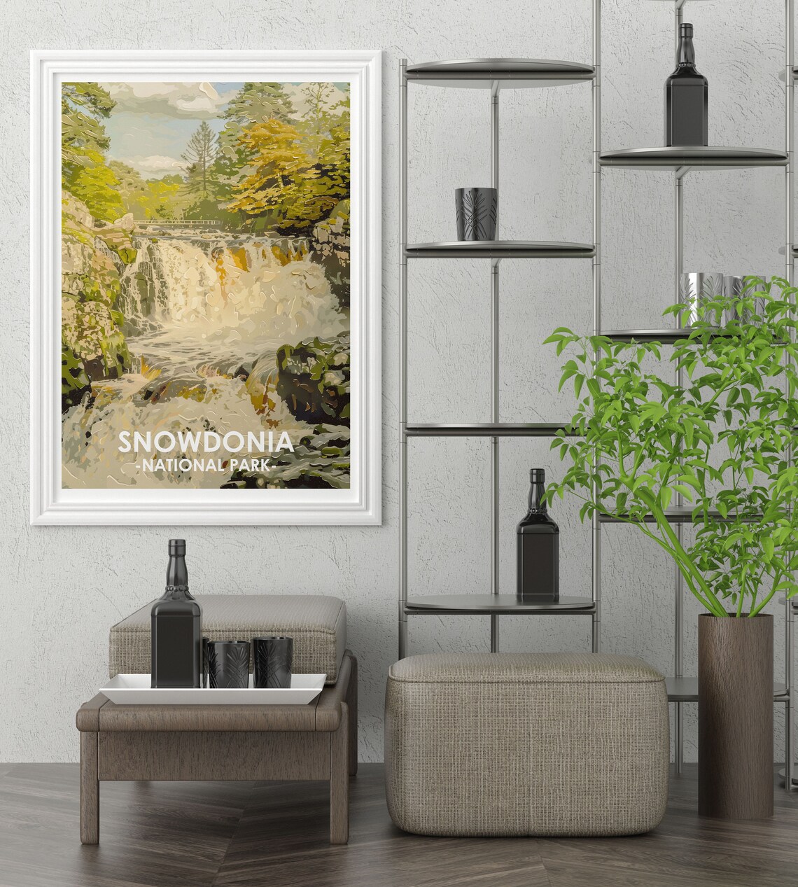 Snowdonia National Park Waterfall Rapids Welsh Art Travel Poster - Image 3