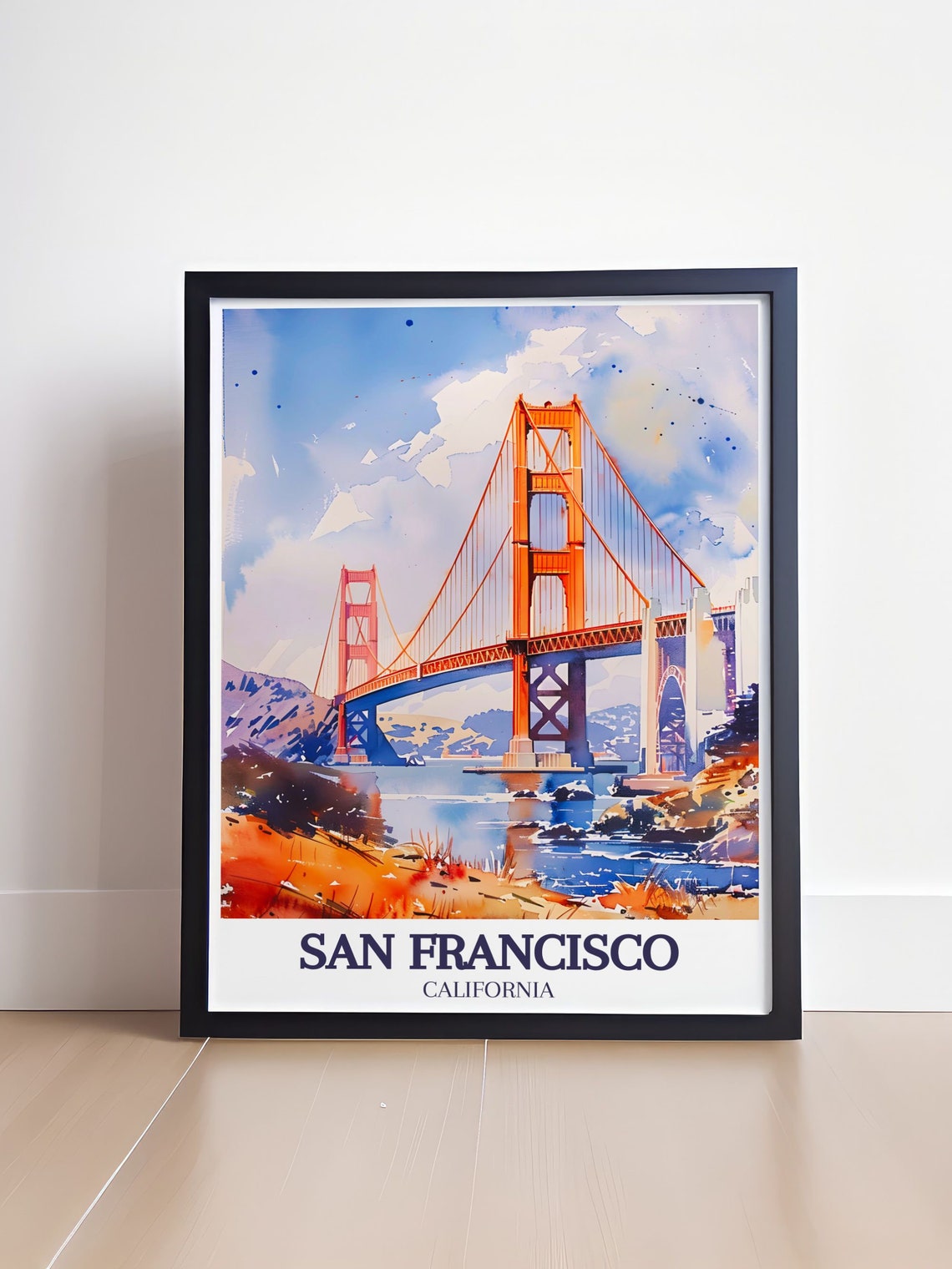 San Francisco Golden Gate Bridge Tower Watercolor Art Poster - Image 4