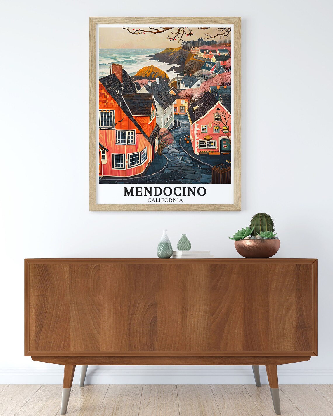 Mendocino Village Street Ocean View California Travel Poster - Image 2