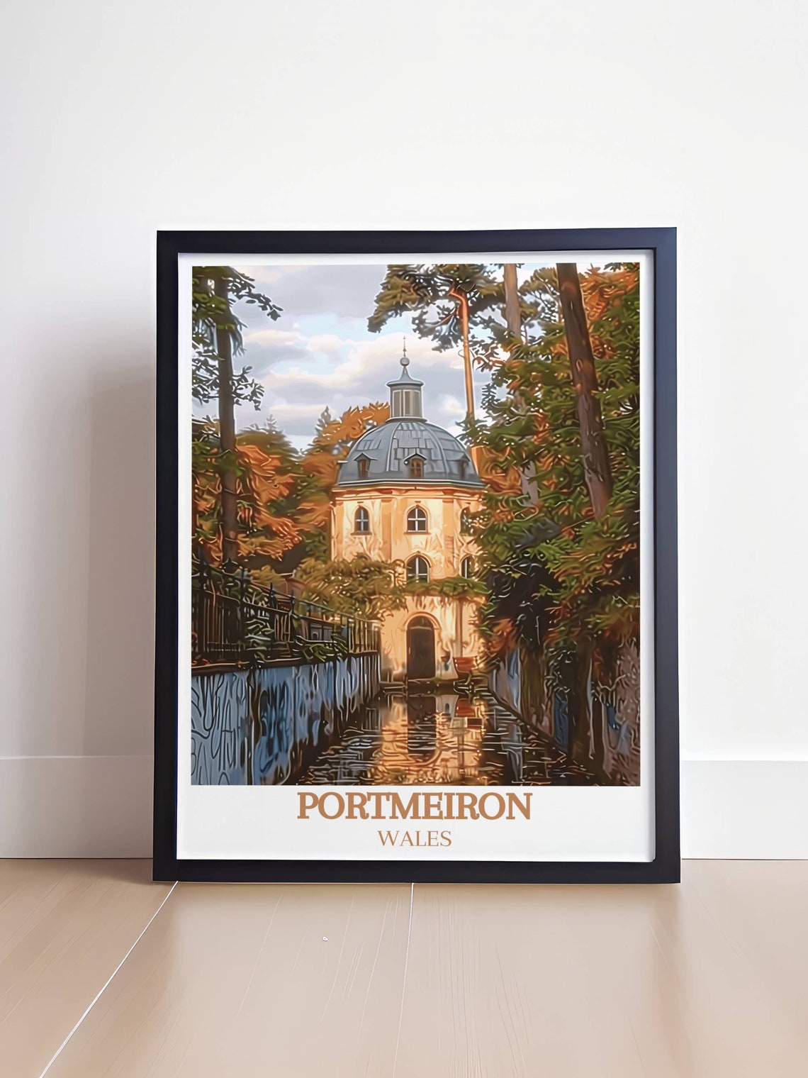 Portmeirion Pantheon Domed Hall Framed by Golden Autumn Trees Poster - Image 4