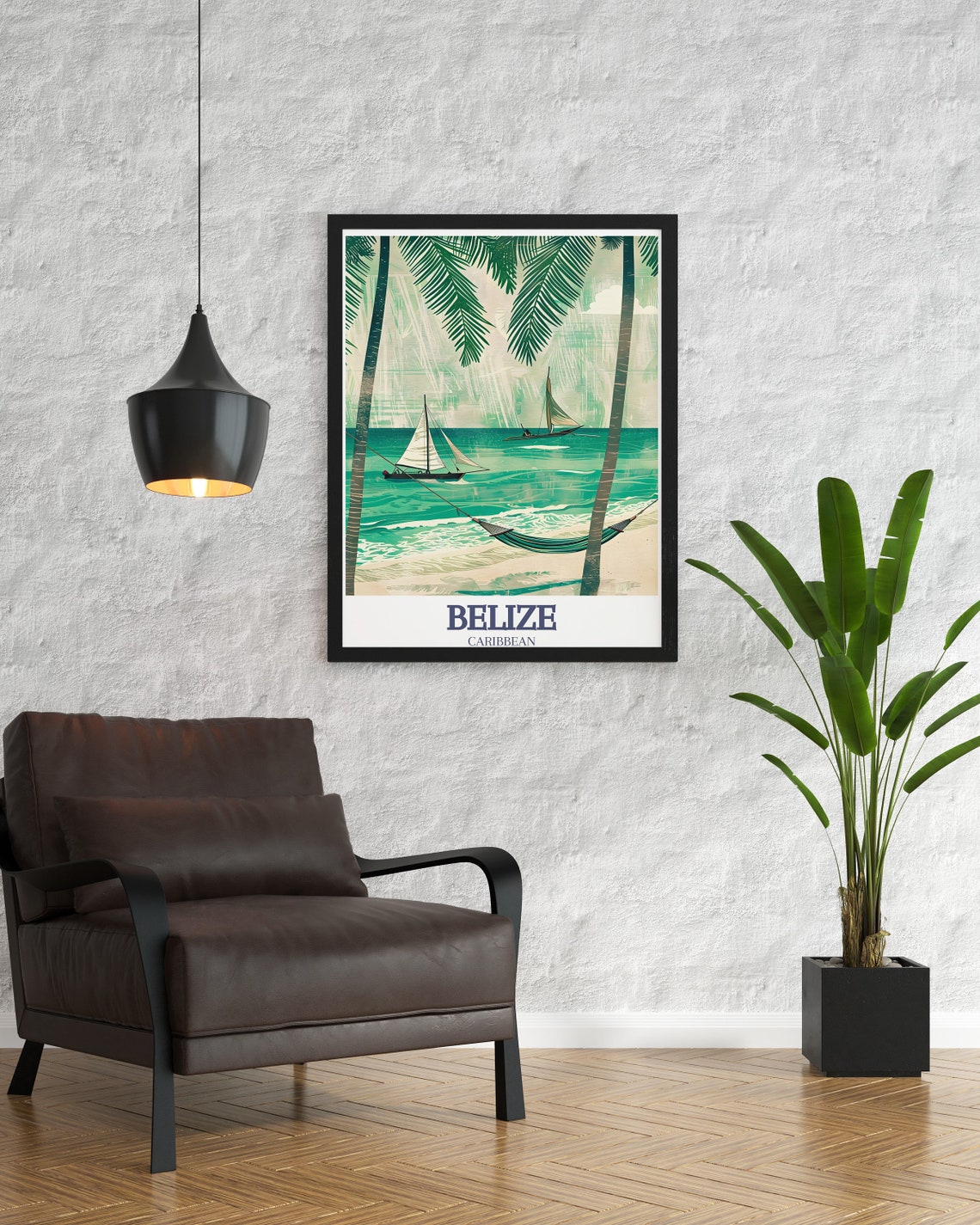 Belize Caribbean Beach Palm Hammock Sailboats Tropical Poster - Image 3