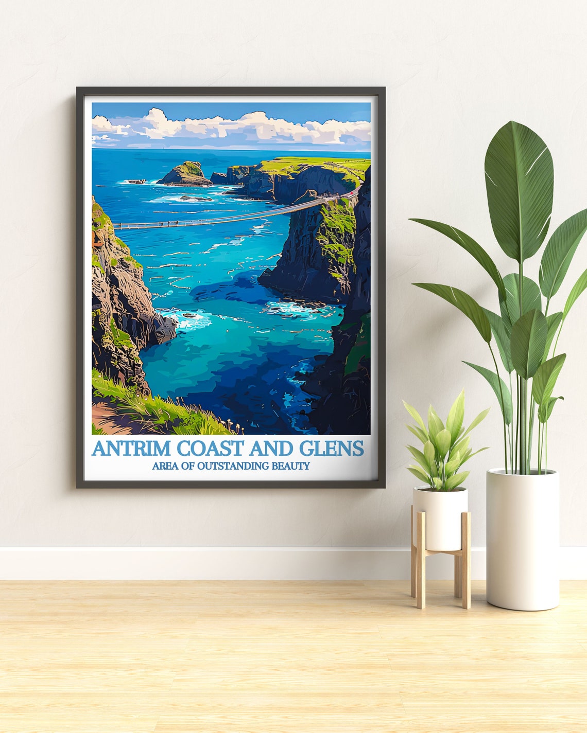 Antrim Coast Rope Bridge Turquoise Sea Cliffs Vintage Poster - Image 2