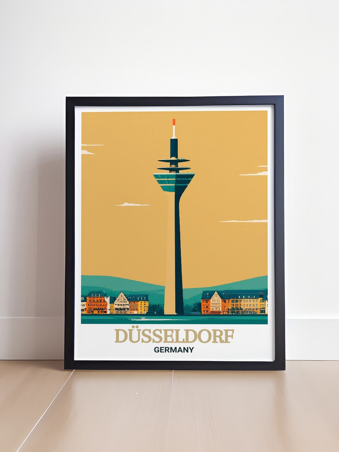 Düsseldorf Germany Rheinturm Tower Retro Minimalist Travel Poster - Image 4