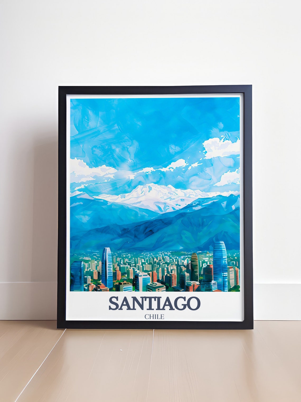 Santiago Chile City Skyline Snowy Andes Mountain Peaks Travel Poster - Image 4