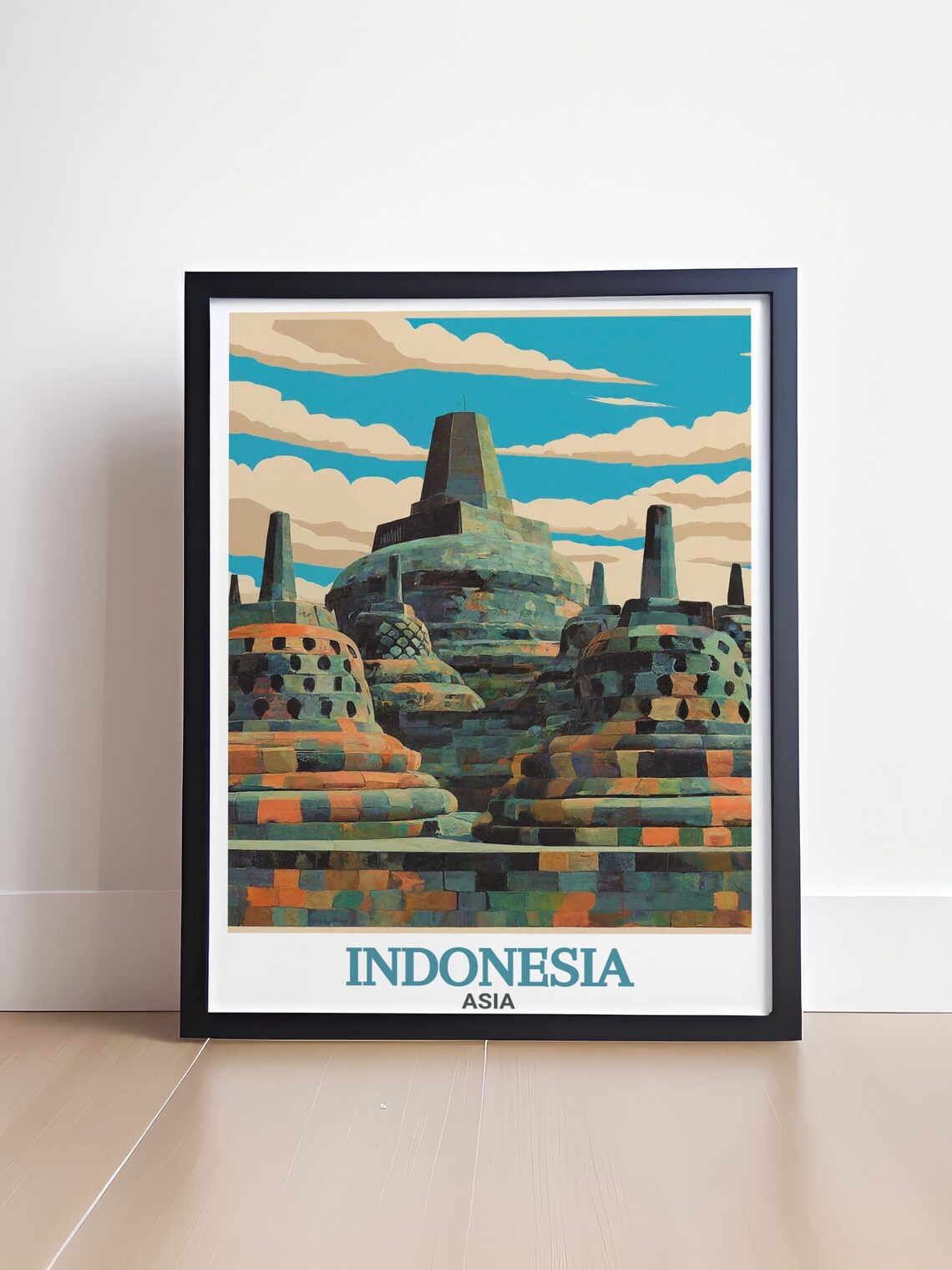 Indonesia Asia Borobudur Temple Stupas Geometric Retro Art Poster - Image 4