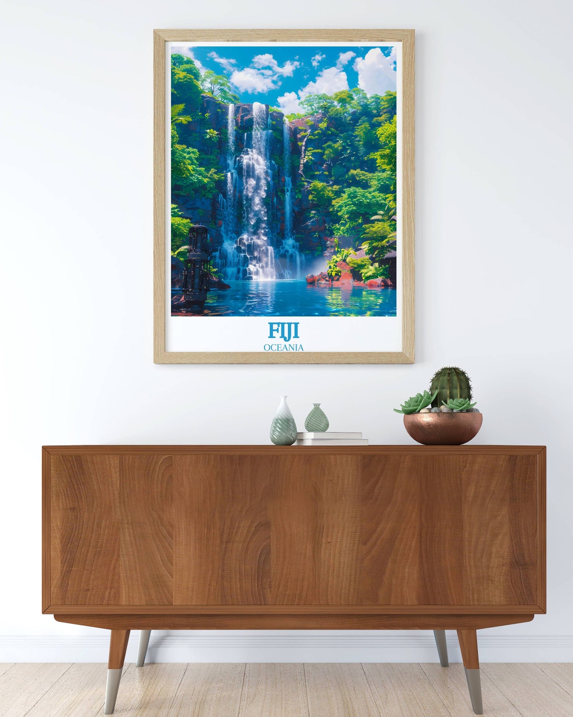 Fiji Oceania Tropical Waterfall Lush Rainforest Blue Pool Poster - Image 3